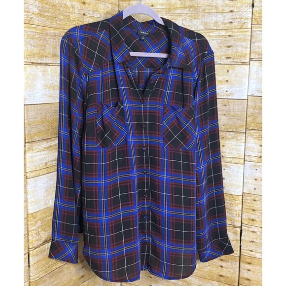 TORRID MADISON GEORGETTE PLAID CASUAL SEMI SHEER BUTTON FRONT PLUS SIZE BLOUSE - Picture 1 of 3